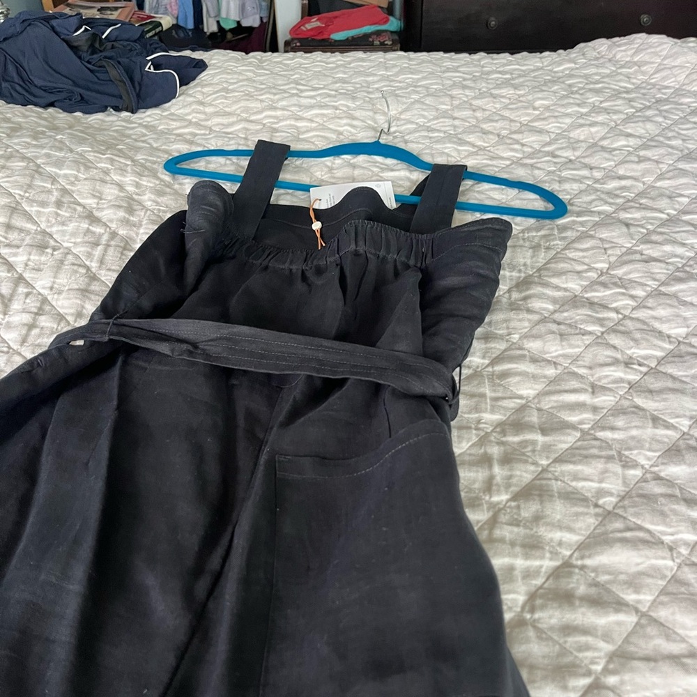 Quince 100% European Linen Square Neck Jumpsuit Black XS. NWT. - Picture 4 of 6